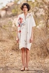 Buy_Kharakapas_Off White Cotton Mul Printed Floral Collar Sino Dress  _at_Aza_Fashions