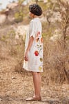 Kharakapas_Off White Cotton Mul Printed Floral Collar Sino Dress  _Online_at_Aza_Fashions