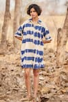 Buy_Kharakapas_Blue Cotton Mul Shibori Collar Barish Pattern Shirt Dress  _at_Aza_Fashions