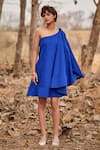 Buy_Kharakapas_Blue Cotton Plain Asymmetric Mojito One Shoulder Dress  _at_Aza_Fashions