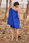 Shop_Kharakapas_Blue Cotton Plain Asymmetric Mojito One Shoulder Dress  _at_Aza_Fashions