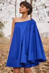 Buy_Kharakapas_Blue Cotton Plain Asymmetric Mojito One Shoulder Dress  _Online_at_Aza_Fashions