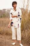 Buy_Kharakapas_Off White Cotton Mul Print Floral Collared Neck Cascade Fling Shirt  _at_Aza_Fashions