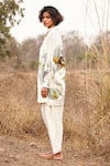 Shop_Kharakapas_Off White Cotton Mul Print Floral Collared Neck Pahadi Long Shirt  _at_Aza_Fashions