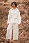 Buy_Kharakapas_Off White Linen Plain Collared Neck Heer Shirt  _at_Aza_Fashions