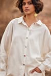 Shop_Kharakapas_Off White Linen Plain Collared Neck Heer Shirt  _at_Aza_Fashions