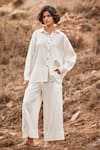 Kharakapas_Off White Linen Plain Collared Neck Heer Shirt  _Online_at_Aza_Fashions