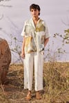 Buy_Kharakapas_Off White Cotton Mul Print Floral Shawl Lapel Verdure Shirt  _at_Aza_Fashions