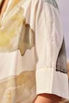 Buy_Kharakapas_Off White Cotton Mul Print Floral Shawl Lapel Verdure Shirt  _Online_at_Aza_Fashions