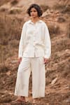 Shop_Kharakapas_Off White Linen Plain Heer Wide Legged Pant _at_Aza_Fashions