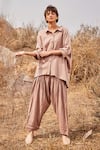 Kharakapas_Brown Linen Plain Dune Salwar Pant  _at_Aza_Fashions