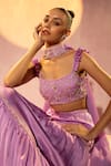 Buy_TYOHAR_Purple Satin Chiffon Embroidery Nora Placement Tiered Lehenga Blouse Set _at_Aza_Fashions