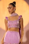 Shop_TYOHAR_Purple Satin Chiffon Embroidery Nora Placement Tiered Lehenga Blouse Set _Online_at_Aza_Fashions