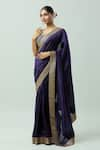 JAYANTI REDDY_Purple Kora Dupion Hand Embroidered Border Geometric Saree _at_Aza_Fashions