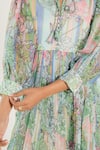 Shop_AROOP SHOP INDIA_Green Recycled Chiffon Printed Fern Floral Round Daria Gathered Dress _Online_at_Aza_Fashions