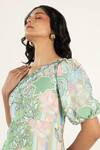 Buy_Aroop Shop India_Green Chiffon One Shoulder Morgan Fern Print Dress _Online_at_Aza_Fashions