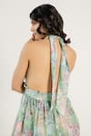 Buy_Aroop Shop India_Green Chiffon Halter Neck Beryl Backless Printed Ruffle Dress _Online_at_Aza_Fashions