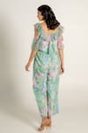 Shop_AROOP SHOP INDIA_Green Recycled Chiffon Printed Fern Floral V Adira Ruffe Top And Pant Co-ord Set _at_Aza_Fashions