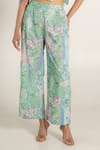 Buy_AROOP SHOP INDIA_Green Recycled Chiffon Printed Fern Floral V Adira Ruffe Top And Pant Co-ord Set 