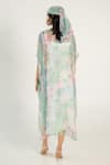 Shop_AROOP SHOP INDIA_Green Recycled Chiffon Printed Fern Floral Boat Callie Kaftan Dress _at_Aza_Fashions