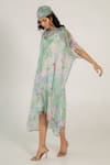 AROOP SHOP INDIA_Green Recycled Chiffon Printed Fern Floral Boat Callie Kaftan Dress _Online_at_Aza_Fashions