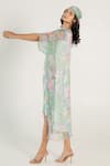 Buy_AROOP SHOP INDIA_Green Recycled Chiffon Printed Fern Floral Boat Callie Kaftan Dress _Online_at_Aza_Fashions