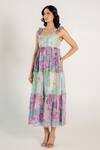 AROOP SHOP INDIA_Green Recycled Chiffon Printed Fern And Fay Cassie & Tiered Dress _Online_at_Aza_Fashions
