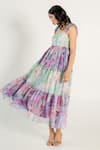 AROOP SHOP INDIA_Green Recycled Chiffon Printed Fern And Fay Cassie & Tiered Dress _at_Aza_Fashions