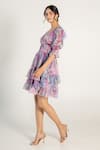 Shop_AROOP SHOP INDIA_Purple Recycled Chiffon Printed Fay Floral Square Jane Dress _Online_at_Aza_Fashions