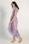 AROOP SHOP INDIA_Purple Recycled Chiffon Printed Fay Floral Sweetheart Lana Smocked Dress _Online_at_Aza_Fashions