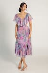 Buy_AROOP SHOP INDIA_Purple Recycled Chiffon Printed Fay Floral V Neck Baia Cut-out Dress _at_Aza_Fashions