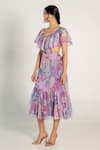 AROOP SHOP INDIA_Purple Recycled Chiffon Printed Fay Floral V Neck Baia Cut-out Dress _Online_at_Aza_Fashions