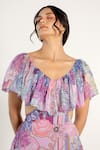 AROOP SHOP INDIA_Purple Recycled Chiffon Printed Fay Floral V Neck Baia Cut-out Dress _at_Aza_Fashions