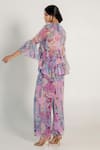 Shop_AROOP SHOP INDIA_Purple Recycled Chiffon Printed Fay Floral V Neck Doris Top And Pant Co-ord Set _at_Aza_Fashions