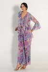 Buy_AROOP SHOP INDIA_Purple Recycled Chiffon Printed Fay Floral V Neck Doris Top And Pant Co-ord Set 