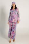 Buy_AROOP SHOP INDIA_Purple Recycled Chiffon Printed Fay Floral Band V Jenna Top And Pant Co-ord Set _at_Aza_Fashions