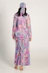 Shop_AROOP SHOP INDIA_Purple Recycled Chiffon Printed Fay Floral Band V Jenna Top And Pant Co-ord Set _at_Aza_Fashions