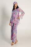 Buy_AROOP SHOP INDIA_Purple Recycled Chiffon Printed Fay Floral Band V Jenna Top And Pant Co-ord Set _Online_at_Aza_Fashions