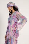 AROOP SHOP INDIA_Purple Recycled Chiffon Printed Fay Floral Band V Jenna Top And Pant Co-ord Set _at_Aza_Fashions