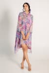 AROOP SHOP INDIA_Purple Recycled Chiffon Printed Fay Floral Band Collar Mira Shirt Dress _Online_at_Aza_Fashions