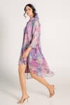 AROOP SHOP INDIA_Purple Recycled Chiffon Printed Fay Floral Band Collar Mira Shirt Dress _at_Aza_Fashions