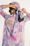 Buy_AROOP SHOP INDIA_Purple Recycled Chiffon Printed Fay Floral Band Collar Mira Shirt Dress 