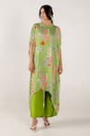 Buy_AROOP SHOP INDIA_Green Modal Satin Printed Rene Floral Round Mara Kaftan And Pant Set _at_Aza_Fashions