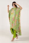 Shop_AROOP SHOP INDIA_Green Modal Satin Printed Rene Floral Round Mara Kaftan And Pant Set _Online_at_Aza_Fashions