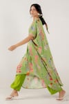 AROOP SHOP INDIA_Green Modal Satin Printed Rene Floral Round Mara Kaftan And Pant Set _at_Aza_Fashions