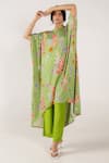 Buy_AROOP SHOP INDIA_Green Modal Satin Printed Rene Floral Round Mara Kaftan And Pant Set 