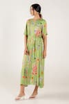 Buy_AROOP SHOP INDIA_Green Modal Satin Printed Rene Floral Round Moana Pleated Dress _Online_at_Aza_Fashions