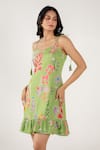 AROOP SHOP INDIA_Green Modal Satin Printed Rene Floral Round Gardenia Dress _Online_at_Aza_Fashions