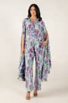 Buy_AROOP SHOP INDIA_Blue Modal Satin Printed Greta Collar Indya Shirt And Pant Set _at_Aza_Fashions