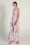 Buy_AROOP SHOP INDIA_Purple Modal Satin Printed Floral Round Akari Kurta And Flared Pant Set _Online_at_Aza_Fashions